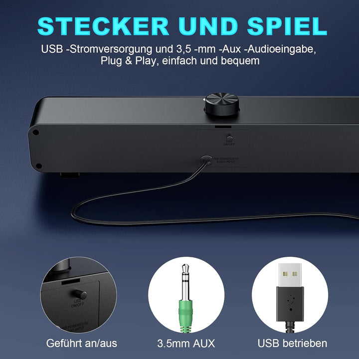 HPYLIF·H USB PC Lautsprecher, PC Soundbar, Computer Gaming Lautsprecher mit Surround Stereo Audio Bu