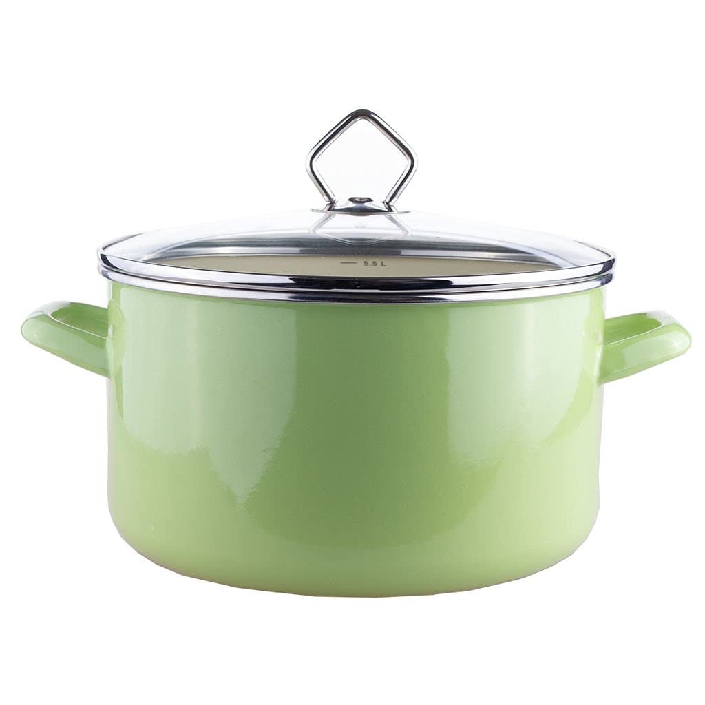 Krüger Fleischtopf Juist 24 cm, Emaille, Pastell-grün Grün 24 cm Fleischtopf, Grün 24 cm Fleischtopf