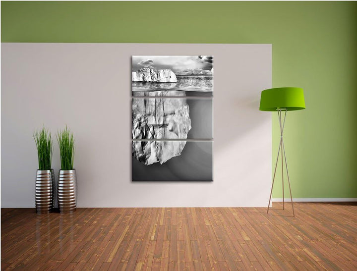 Pixxprint Riesiger Eisberg unter Wasser als Leinwandbild/Grösse: 3 Teilig (120x80) cm/Wandbild/Kunst