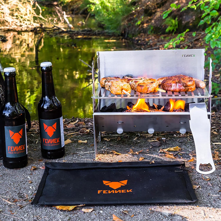 FENNEK Grill light | Mobiler und steckbarer Holzkohle-Grill aus Edelstahl für Camping, Trekking, Van