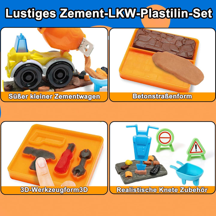 Knete Set Baustellenfahrzeuge Kinder Knete Zubehör mit Tragbarem Koffer, Zement Baustelle Spielzeug