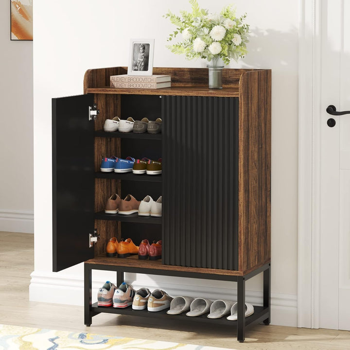 LITTLE TREE Schuhschrank mit Türen, 5-stöckiger Schuhschrank aus Holz, Schuhregal, Organizer Schrank