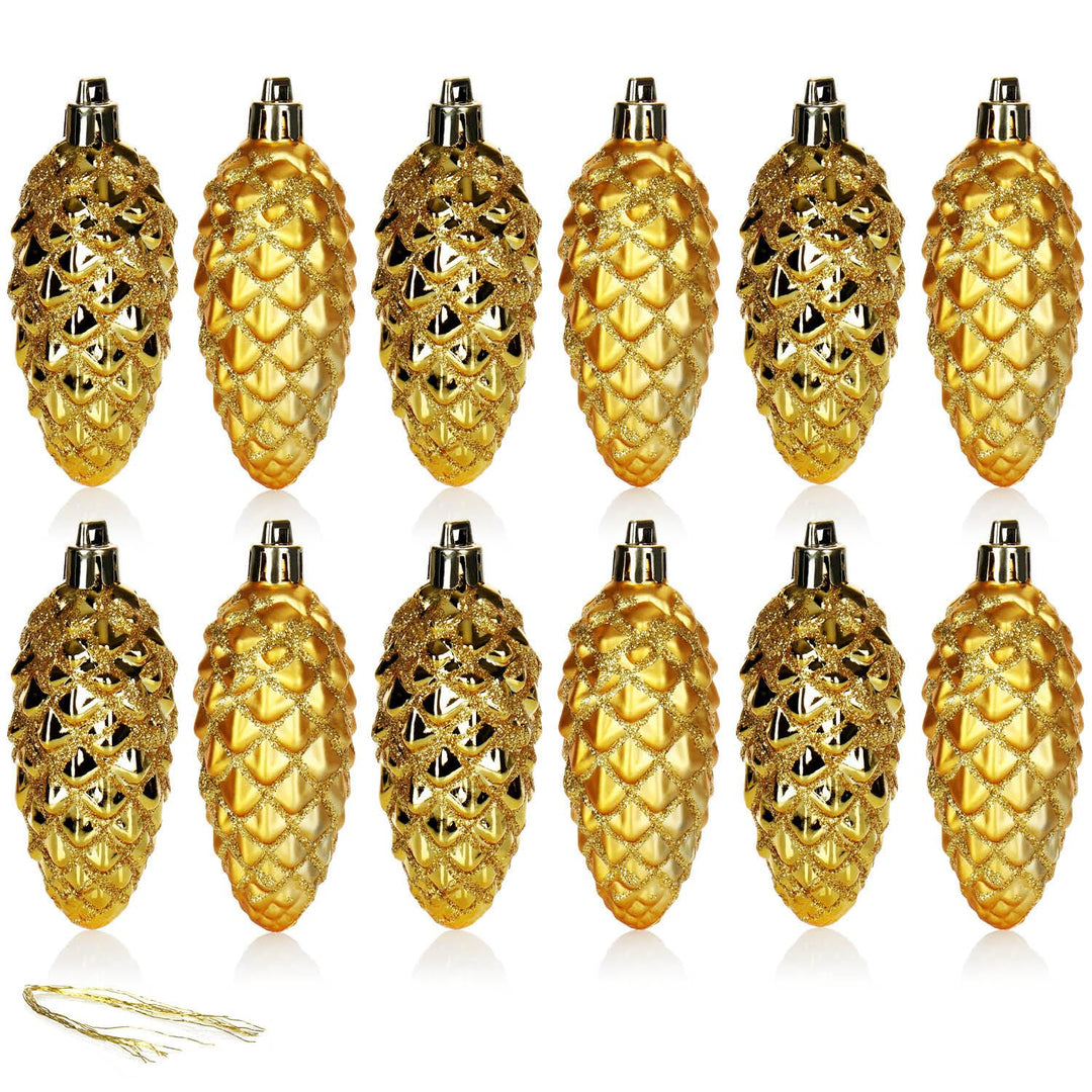 com-four® 12x Christbaumanhänger Zapfen - Tannenbaumzapfen für den Weihnachtsbaum - Christbaumschmuc