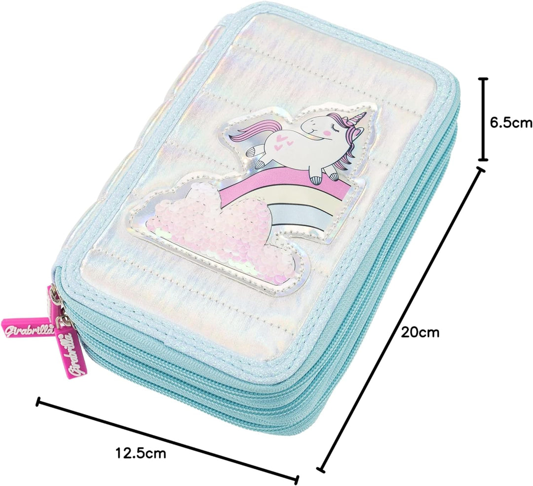 Girabrilla Girabrilla-19025 Federmäppchen Einhorn mit 3 Fächern für die Schule für Kinder, Dauneneff
