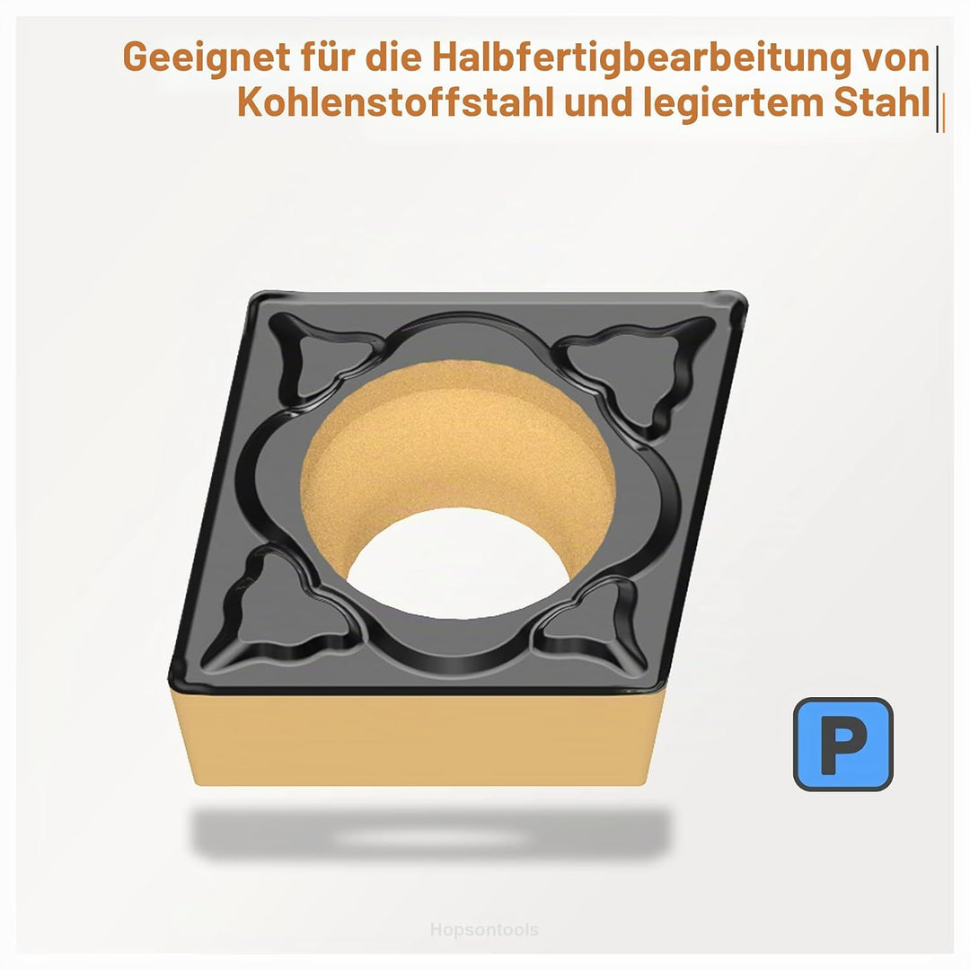 CDBP Dreh-Wendeschneidplatte CCMT 09T304 für universelle Stahlbearbeitung - TiN Beschichtung, 10 Stü