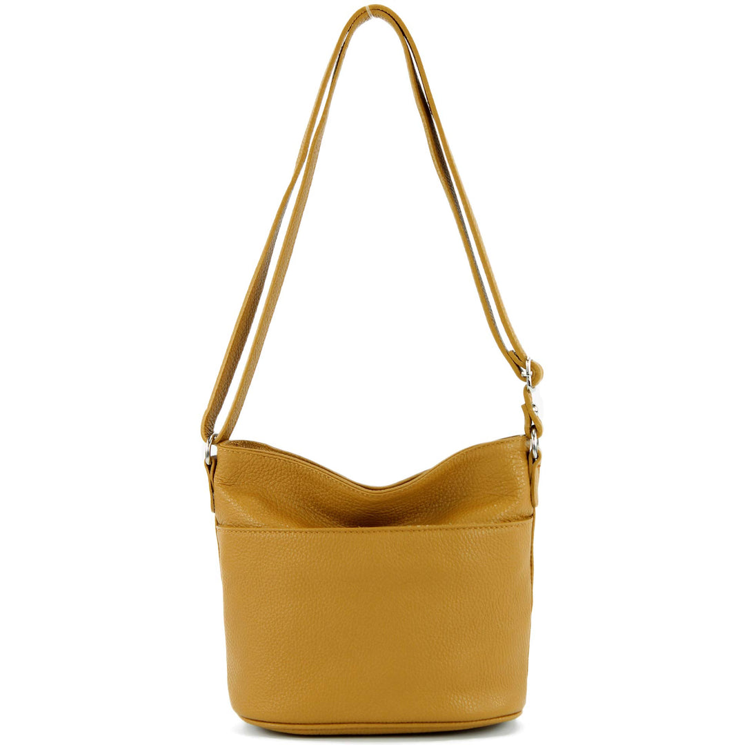 modamoda de - T198 - ital. Umhängetasche Klein Small aus Leder Senfgelb, Senfgelb