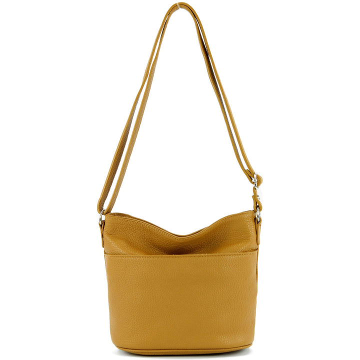 modamoda de - T198 - ital. Umhängetasche Klein Small aus Leder Senfgelb, Senfgelb