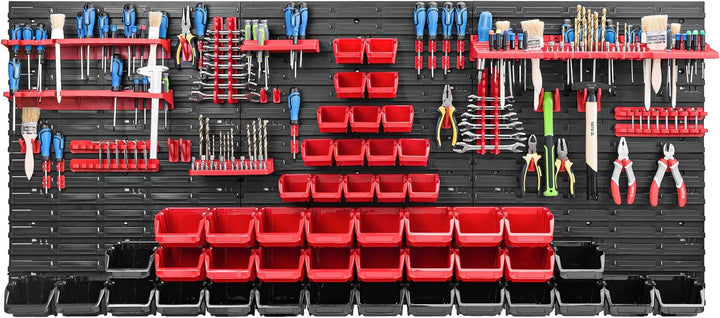 Lagersystem Werkstattregal | 172 x 78 cm | 48 stck. Box | Wandregal mit Werkzeughalterungen und Stap