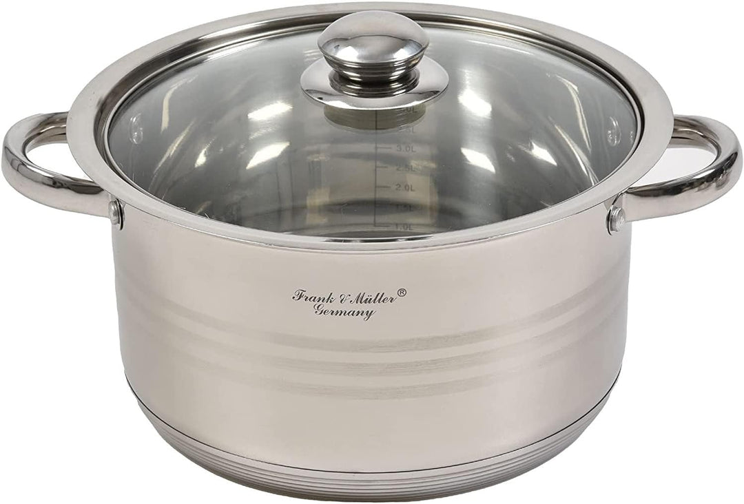 Edelstahl Topfset 5-teilig mit Glasdeckel und Messskala | Induktionsgeeignetes Kochtopfset aus Edels