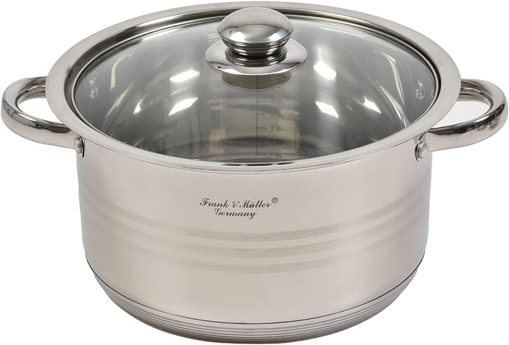 Edelstahl Topfset 5-teilig mit Glasdeckel und Messskala | Induktionsgeeignetes Kochtopfset aus Edels