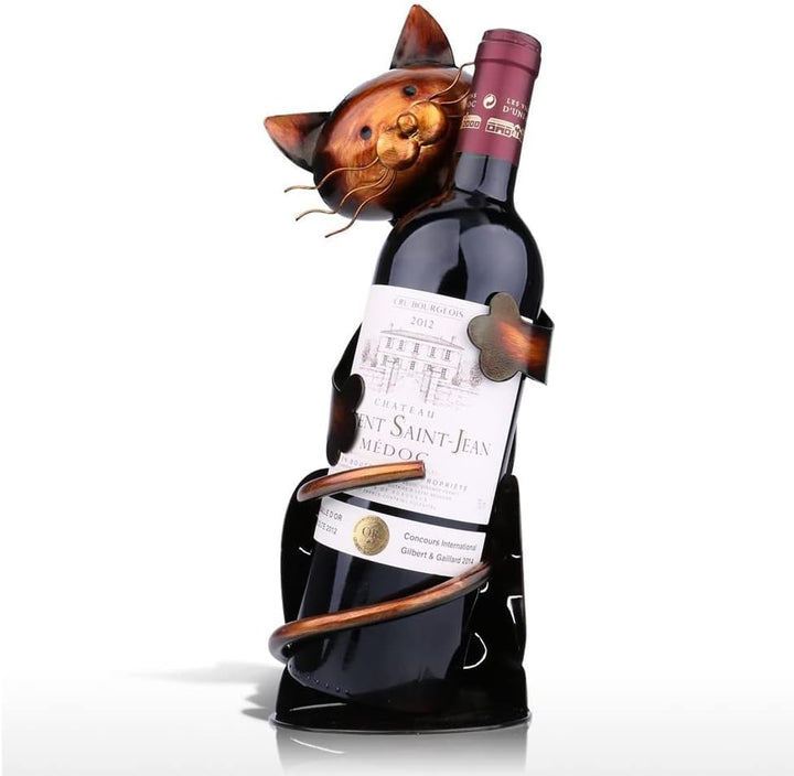 Ailgely Katze formte Weinhalter, Weinflaschenhalter, Katzen Deko, Weinregal, Metall-Skulptur, Prakti