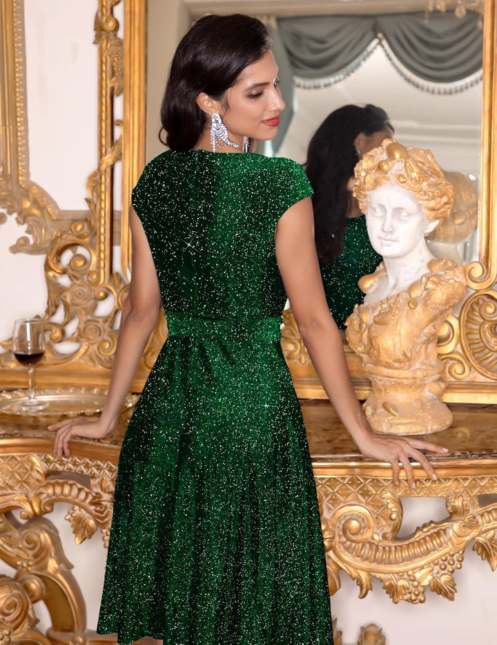 DRESSTELLS Damen Cocktailkleid M Glitzer Green, M Glitzer Green