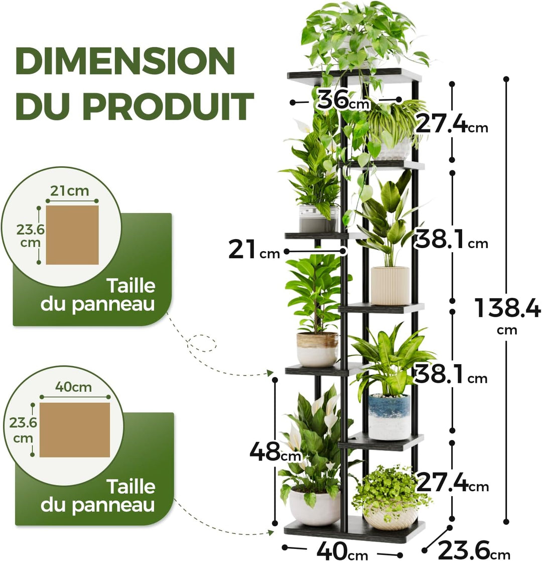 Bamworld Blumenständer Hoch aus Metall und Holz – Pflanzenständer mit 7 Ebenen, Pflanzenregal für In