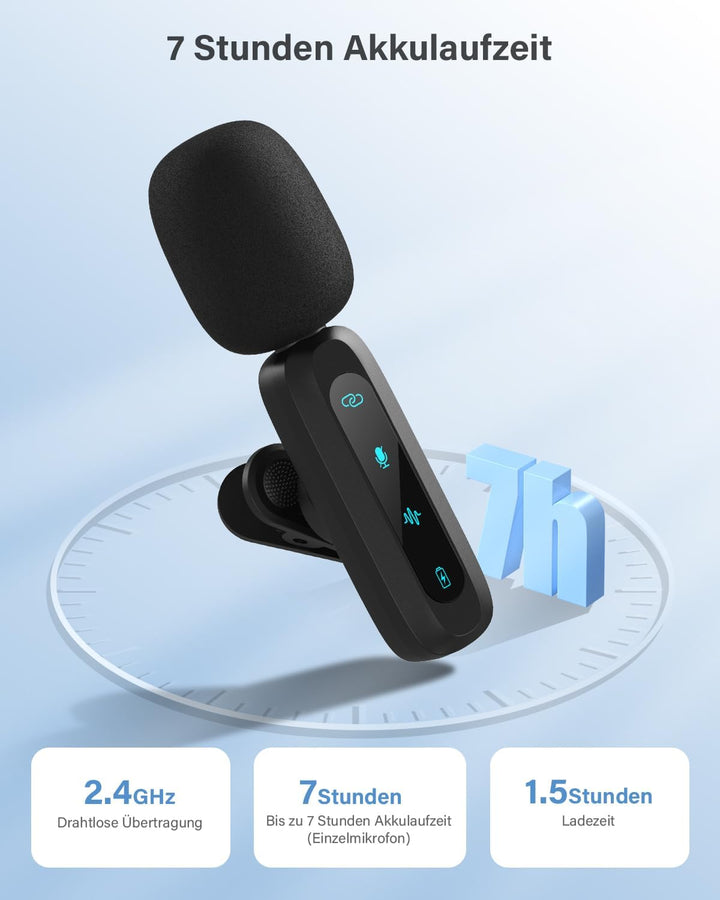 Kabelloses Lavalier-Mikrofon für iPhone, iPad, Android-Handy,Mini-Mikrofon mit Rauschunterdrückung,