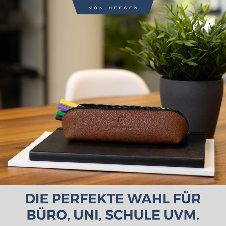 VON HEESEN® Echtleder Federmäppchen Leder Federmappe Etui für Stifte Mäppchen Schule Federtasche Uni