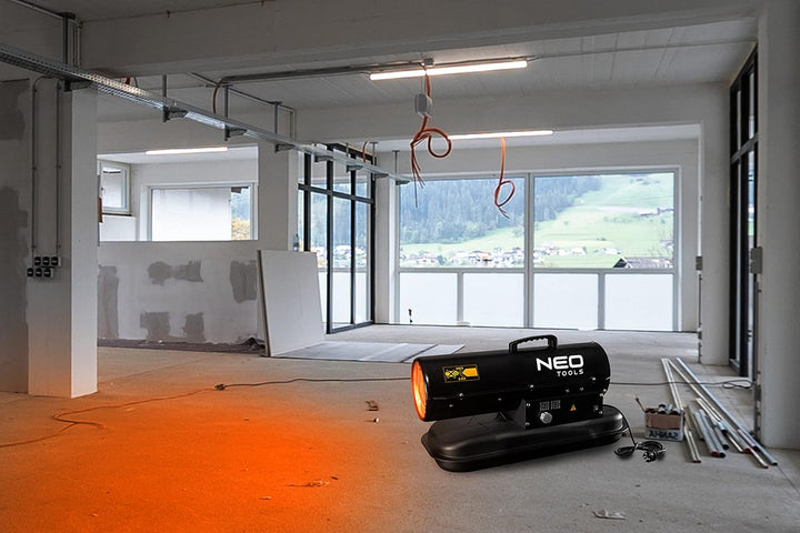 NEO TOOLS Ölheizgerät 20kW, Tank 19l, Brennstoffverbrauch 1,9l/h, Luftdurchsatz 550 m3/h, ohne Räder