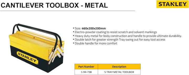 Stanley Werkzeugbox / Werkzeugkoffer CantiLever (47.70 x 25.70 x 22.10 cm), mit Klemmschutz für Werk