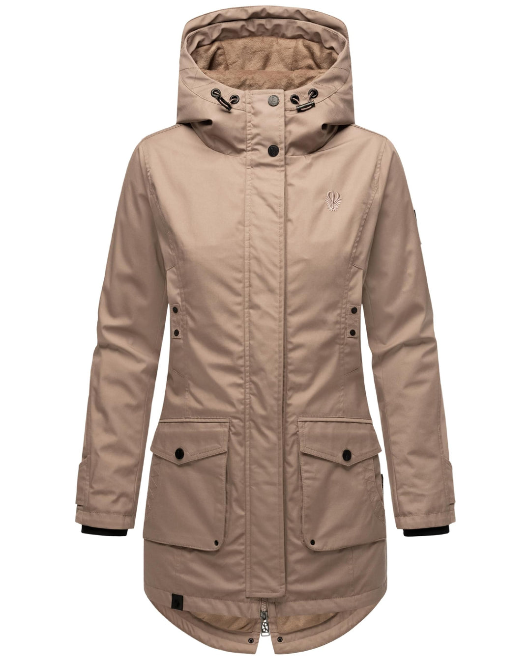 Navahoo Damen Übergangsjacke Warmer Kurzmantel Regenjacke mit Kapuze Brinjaa XS-XXL S Taupe Grey, S