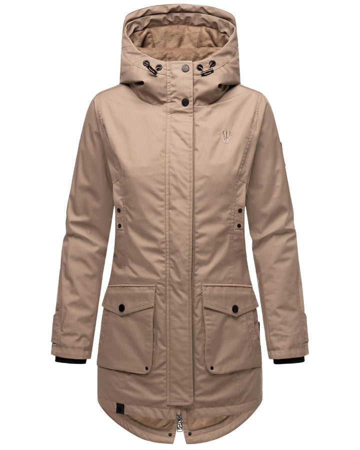 Navahoo Damen Übergangsjacke Warmer Kurzmantel Regenjacke mit Kapuze Brinjaa XS-XXL S Taupe Grey, S