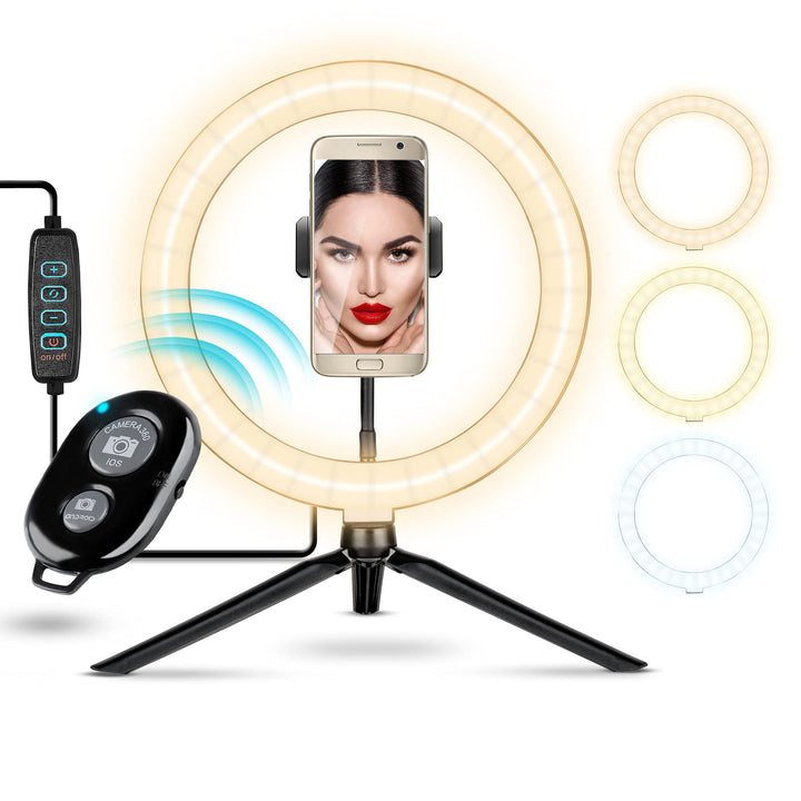 Ringleuchte Dimmbar – 10 Zoll Ringlicht mit Stativ & Bluetooth Selbstauslöser – 10 Helligkeitsstufen
