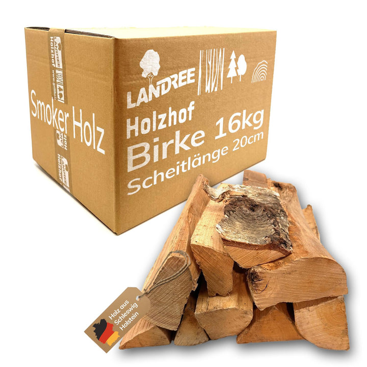 BIRKE Smokerholz 20-25cm Länge Smoker Wood Räucherholz Brennholz 16Kg (gut zu tragen) vom Familienho