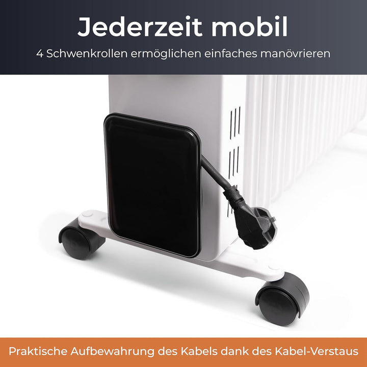 KLAMER Ölradiator 2500 W, Elektroheizung energiesparend, 13 Rippen, 3 Heizstufen mit Eco-Modus, 24h