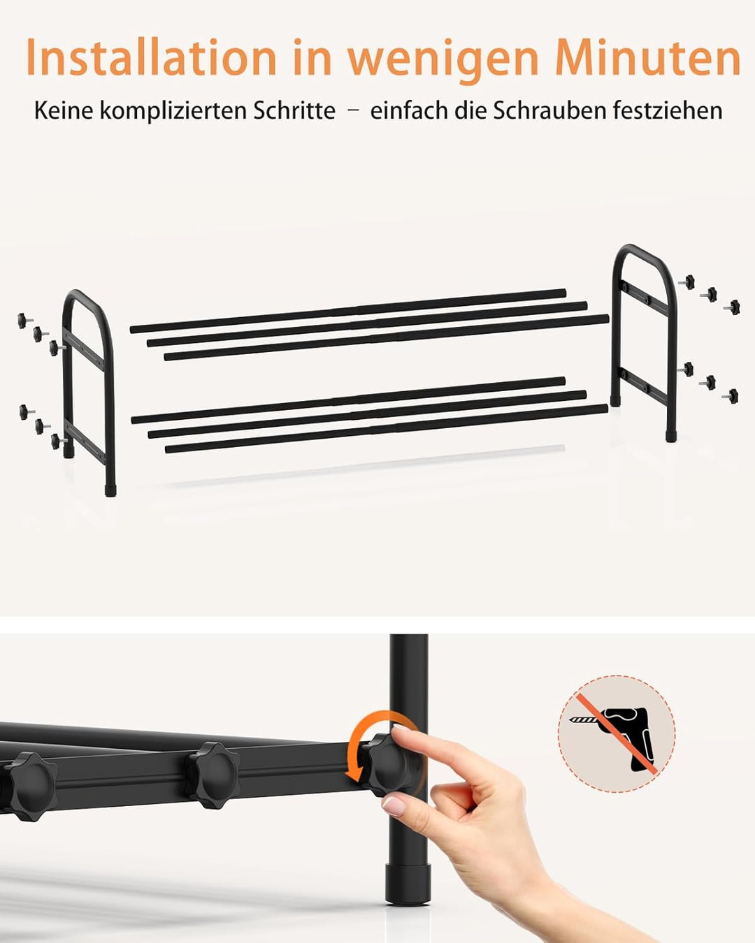 Ausziehbares Schuhregal, 2 Ebenen Adjustable Schuhregal Metall 43 to 78cm, Standregal Schmal Schuhab