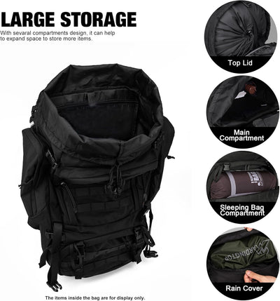 Mardingtop 50/60 Liter Erwachsene Taktischer Trekkingrucksacke Rucksack Outdoor Wanderrucksäcke Schw