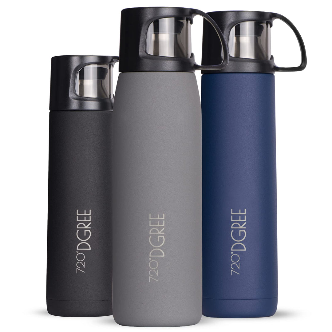 720°DGREE Thermoskanne mit Becher “Follow” - 450ml, 700ml, 1l - Auslaufsicher, BPA-Frei - Edelstahl