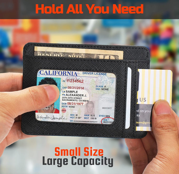 VBAX RFID Slim Wallet for Men Women, 8 Card Slot Leather Minimalist Front Pocket Credit Card Holders
