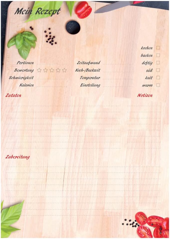 PRICARO Rezeptordner Komplett-Set "Schneidebrett", A4, 8 teilig