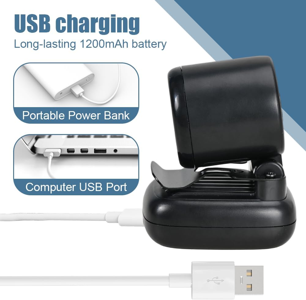 DONGKER Mini Clip-Ventilator für Baseball Cap, Freihändig Tischventilator | 1200mAh USB wiederauflad