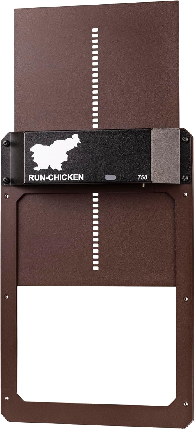 Run Chicken Model T50, Automatic Chicken Coop Door, Full Aluminum Doors, Light Sensing, Evening and