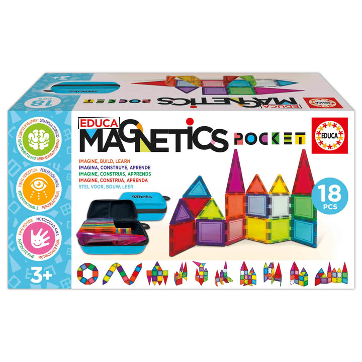 Educa - Magnetics Reisekoffer | Magnetbausteine Kinder 18 Teile im Koffer | Mit 2 Tieren &amp; 8 Karten