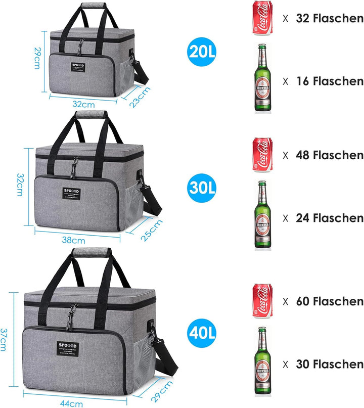 SPGOOD Kühltasche 20L/30L/40L Thermotasche Picknicktasche Gross Isoliert Faltbar Gefriertasche Warmh