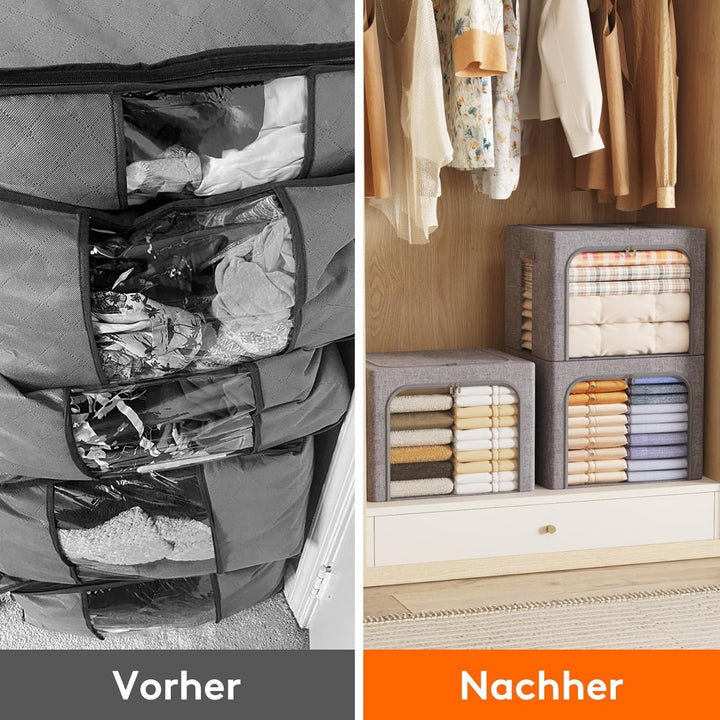 Lifewit 75L Aufbewahrungsbox mit Deckel, Kleidung Aufbewahrung, Faltbare Kleideraufbewahrung mit Met
