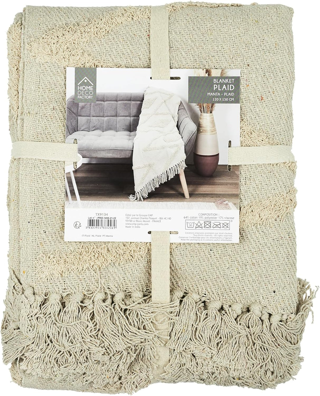 HOME DECO FACTORY - TX9134 – Decke Ethno-Relief Raute Ecru 120 x 150 cm