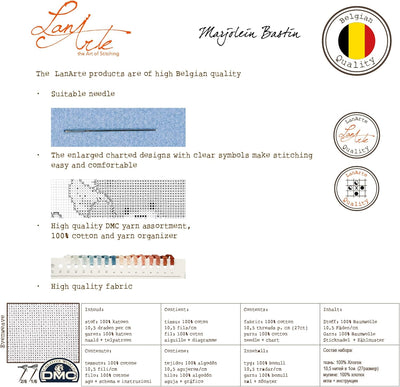 LANARTE PN Zählmusterpackung Korb mit Äpfeln Kreuzstichpackung, Baumwolle, Mehrfarbig, 39 x 29 x 0.3