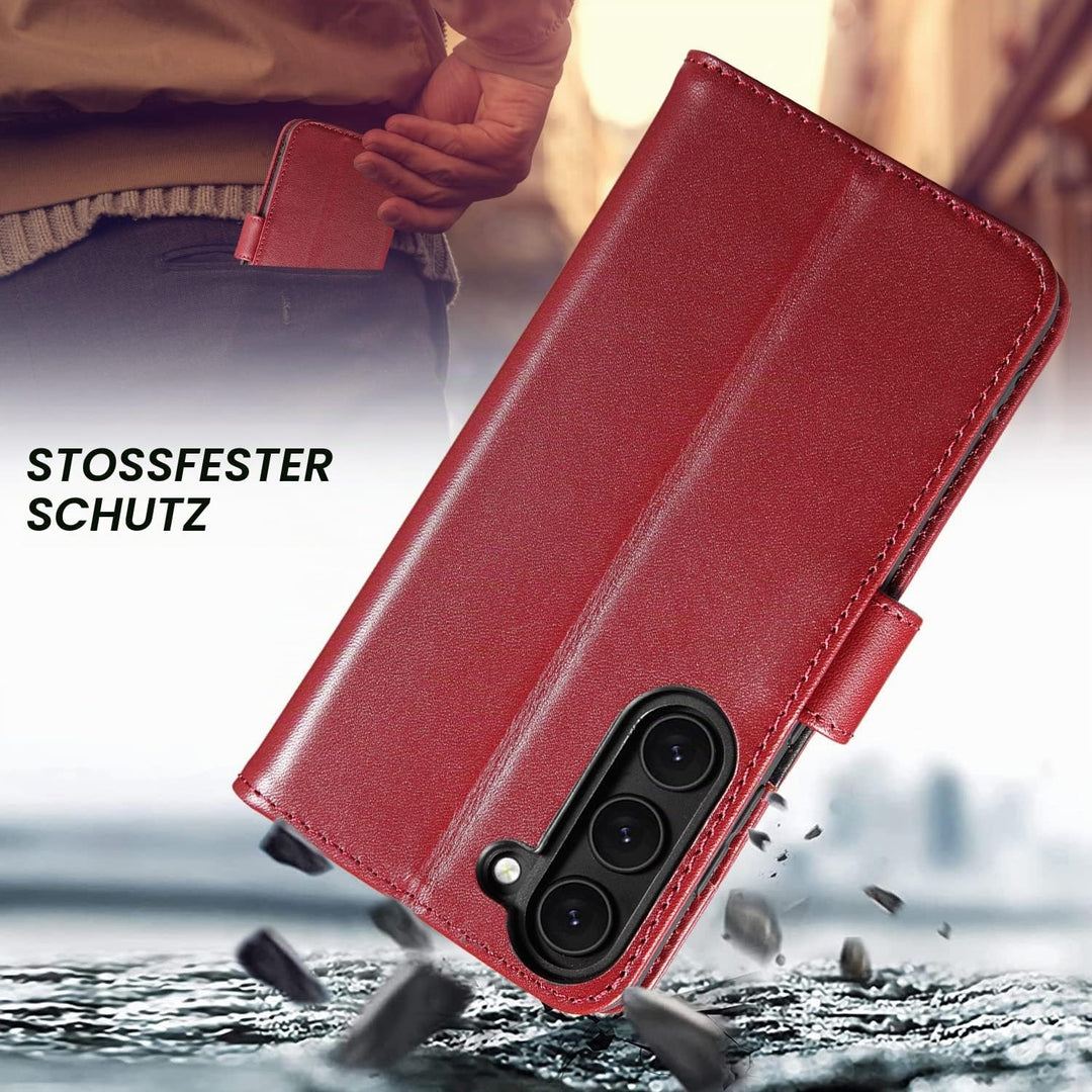 LENSUN Echtleder Hülle für Samsung Galaxy S23, Handyhülle [Echtes Leder] [Kartenfach] [RFID Schutz]