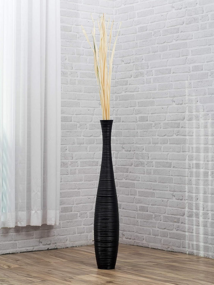Leewadee Grosse Bodenvase für Dekozweige hohe Standvase Design Holzvase, Holz, 90 cm, Schwarz 90 cm