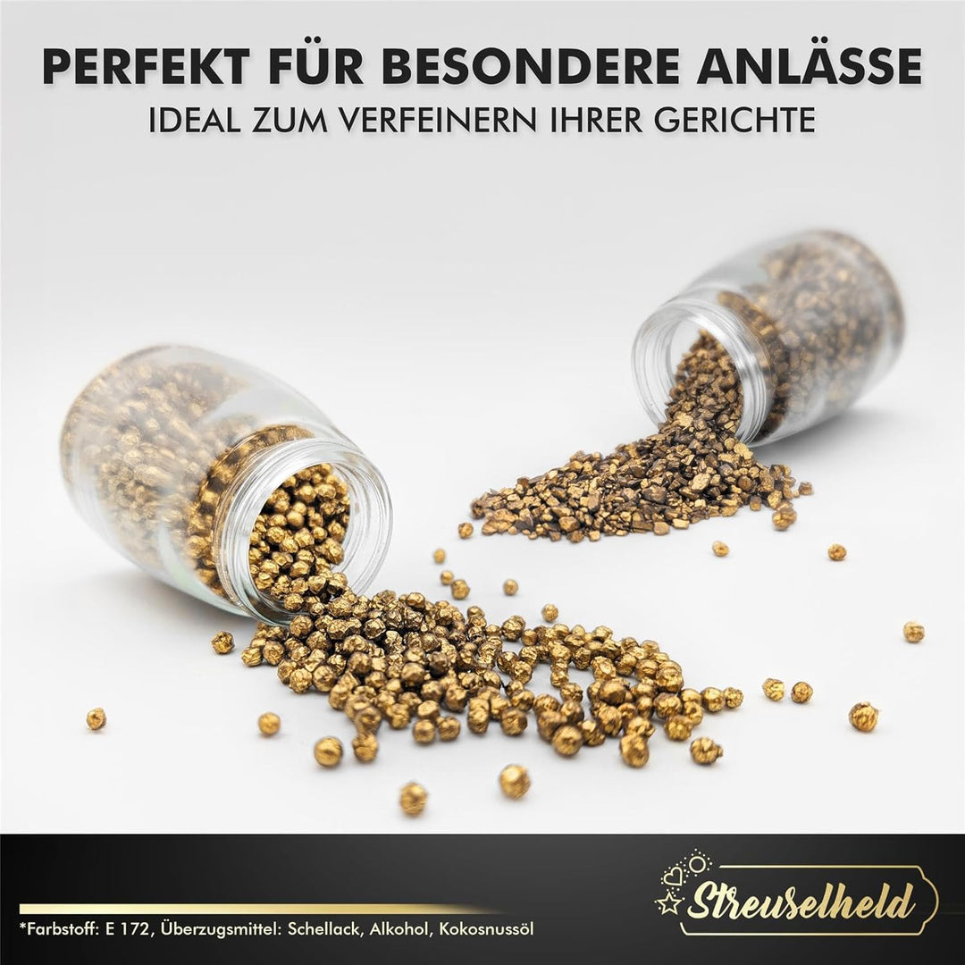 Streuselheld - Salz und Pfeffermühle mit Gold Gewürzen - 2er Geschenk Set mit Geschenkbox - Pfeffer