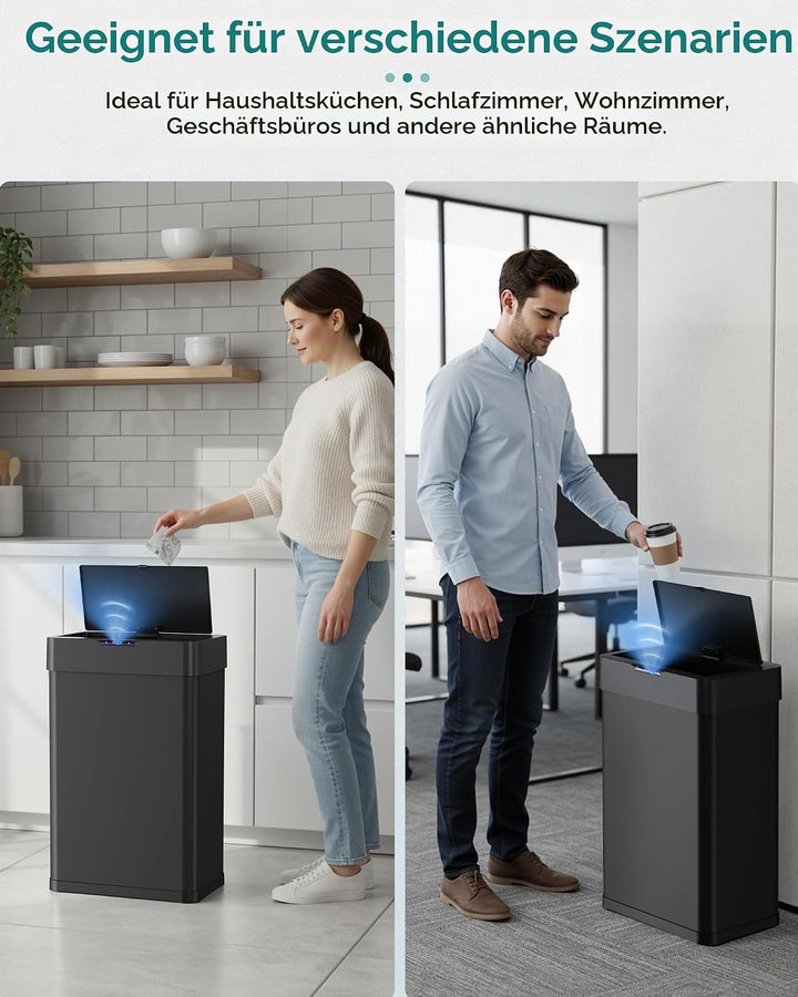 LIFERUN Mülleimer mit Sensor, Mülleimer Küche 60 Liter, Elektrisch Deckel mit Klemmring für Müllbeut