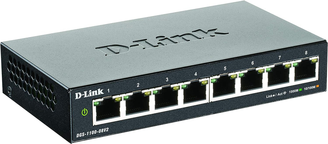 D-Link DGS-1100-08V2, 8-Port Layer 2 smart managed Gigabit Switch, (8 x 10/100/1000 Mbit/s BaseT Por