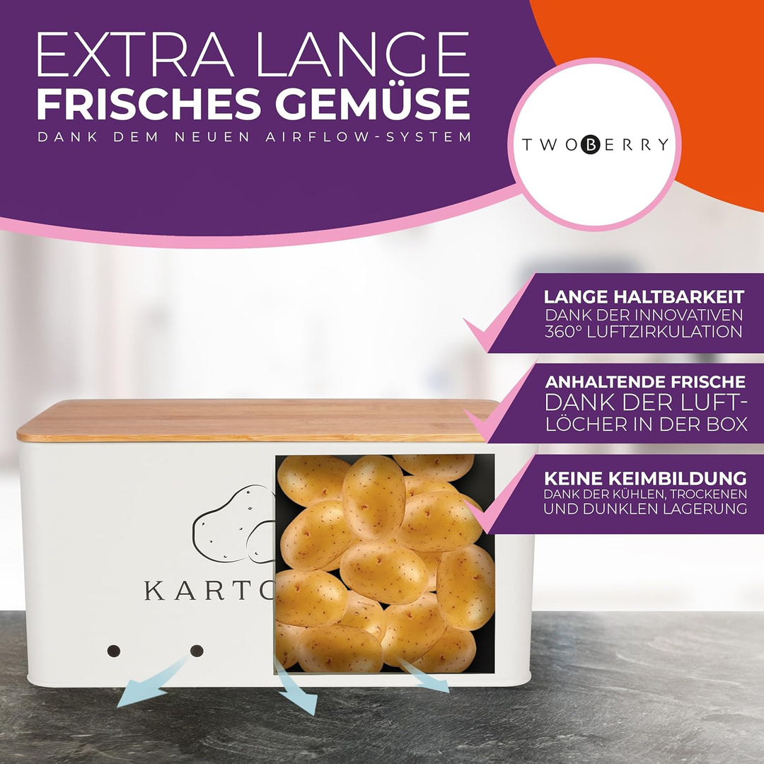 Kartoffel Aufbewahrungsbox (3er Set) inkl. Sparschäler- längere Haltbarkeit durch Luftzirkulation -