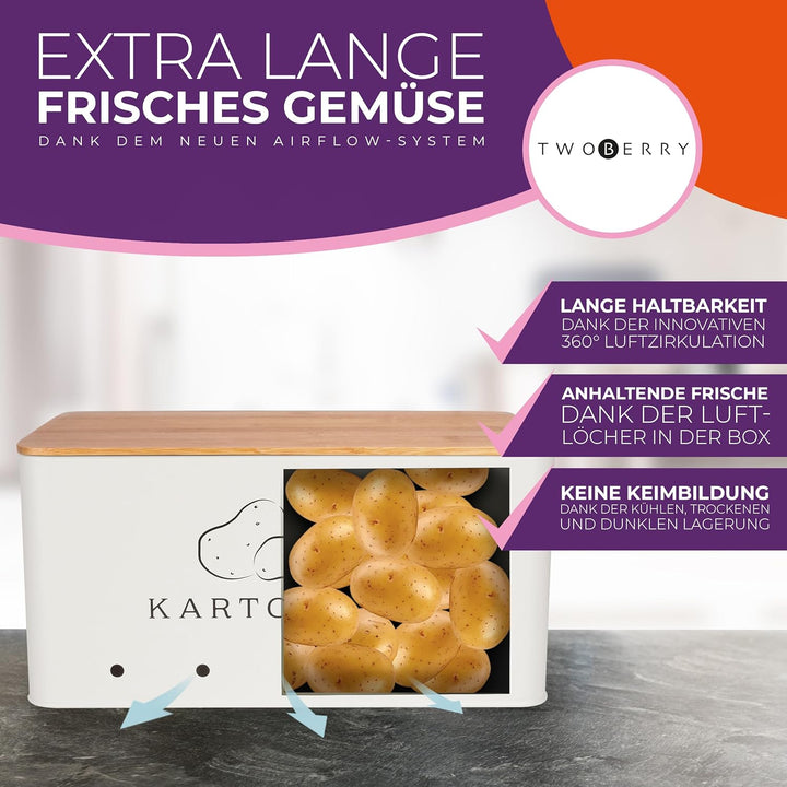 Kartoffel Aufbewahrungsbox (3er Set) inkl. Sparschäler- längere Haltbarkeit durch Luftzirkulation -