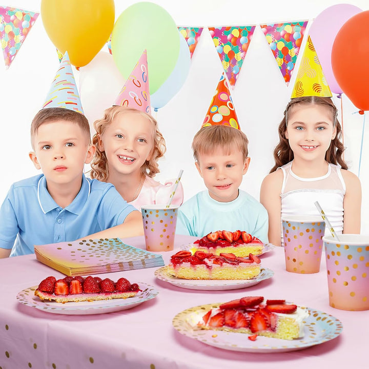 Geburtstag Party Geschir 126 pcs,Regenbogen Pappteller Set,Regenbogen Partyzubehör Pappteller Set,mi