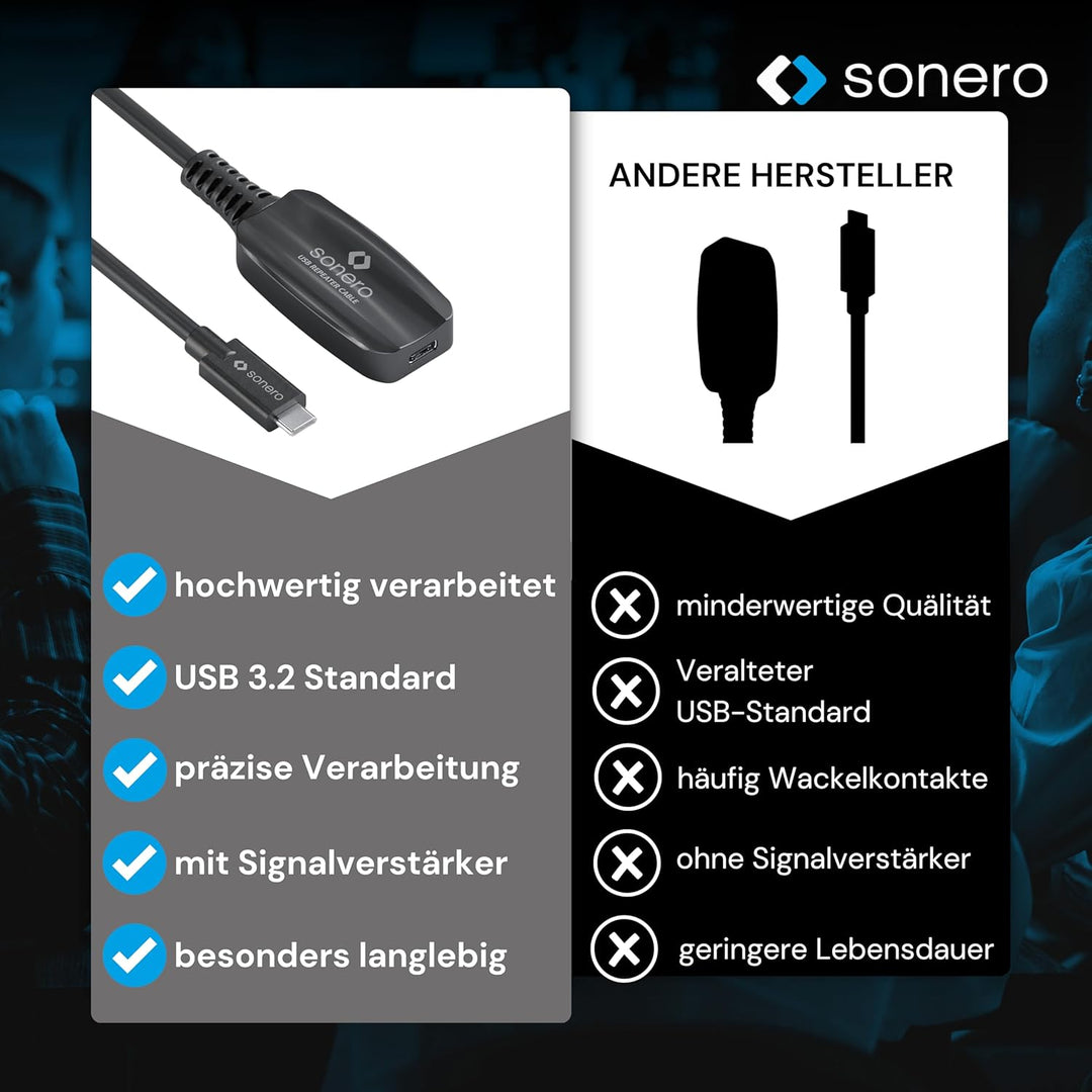 Sonero USB 3.2 Gen1x1 Aktive Verlängerung - C/C - schwarz - 10,00m 10,0 m USB-C auf USB-C, 10,0 m US