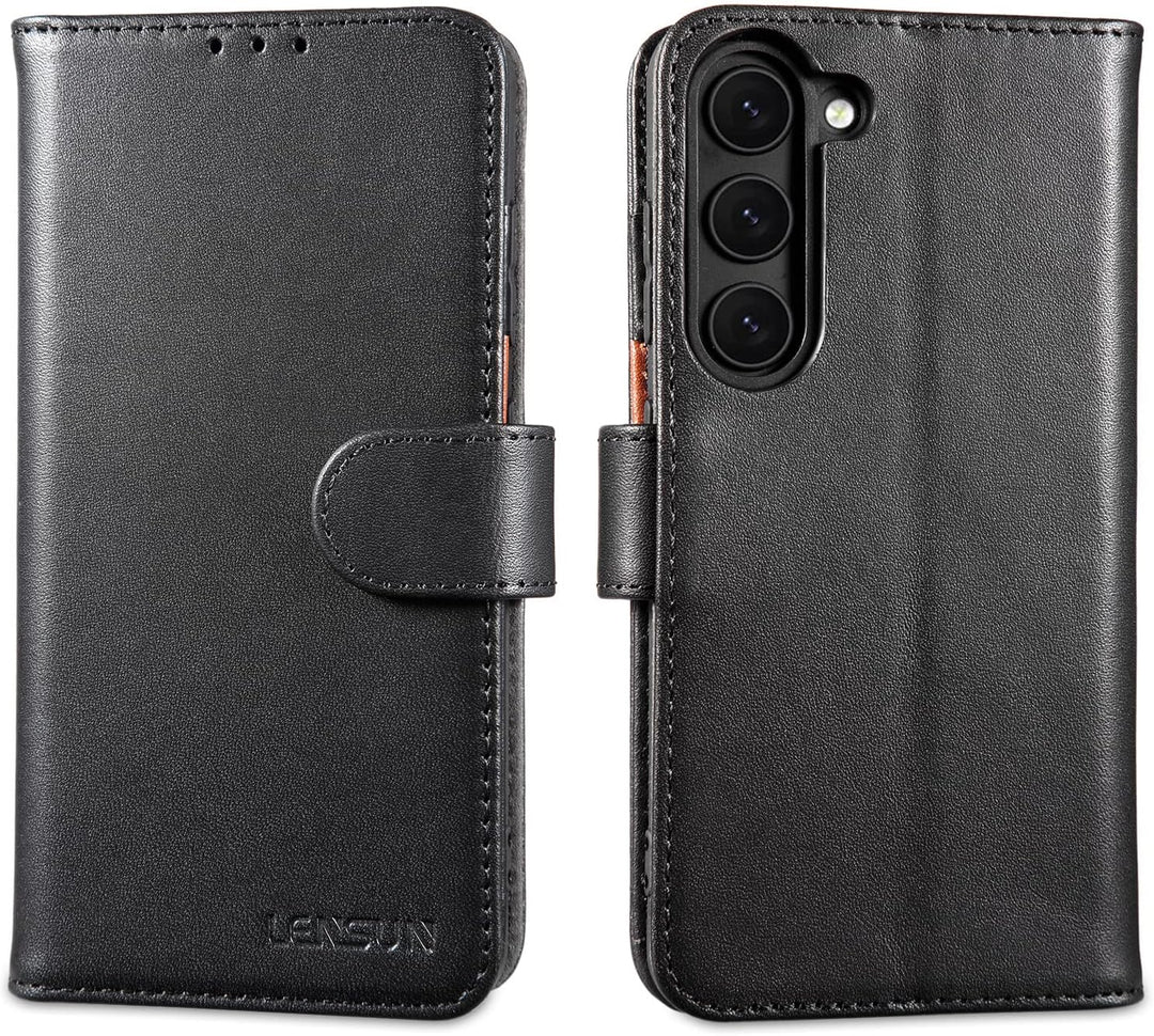 LENSUN Echtleder Hülle für Samsung Galaxy S23, Handyhülle [Echtes Leder] [Magnetverschluss] [RFID Sc