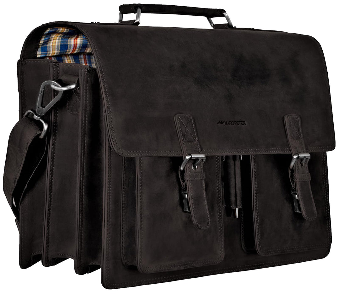 Marc Peter Amsterdam Aktentasche Leder XL Lehrertasche mit Laptopfach 15,6 Zoll grosse Ledertasche z