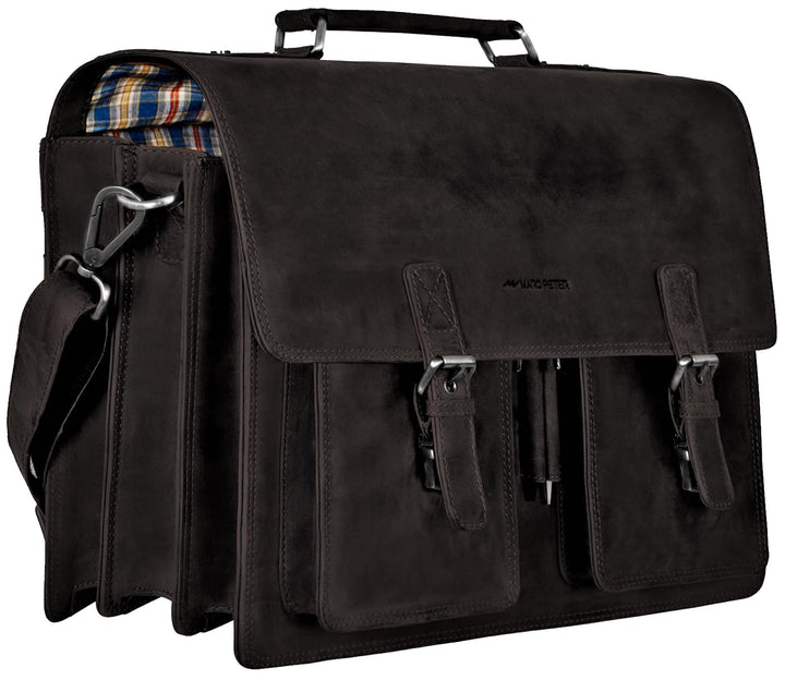 Marc Peter Amsterdam Aktentasche Leder XL Lehrertasche mit Laptopfach 15,6 Zoll grosse Ledertasche z